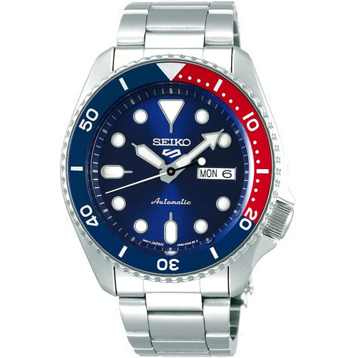 Seiko SRPD53 Men's 5 Sports SKX Sports Style Automatic Mechanical Wristwatch, Limited Edition, Blue x Red, blue/red, Bracelet Type