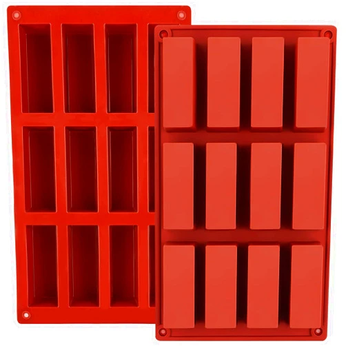 JOERSH 2pcs Granola Bar Mold, Rectangle Silicone Candy Molds for Baking Energy Bars Chocolate Bar Mold/Protein bars/Ganache/Brownie/Cheesecake/Cornbread/Pudding, 12-Cavity Butter Mould