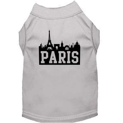 Mirage Pet Products 12-Inch Paris Skyline Screen Print Shirt for Pets, Medium, Grey