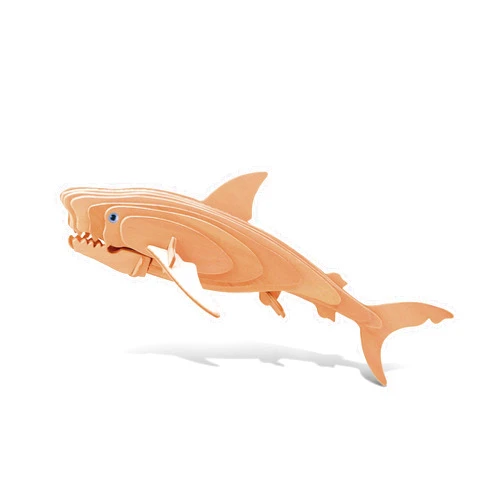 Puzzled 3D Puzzle Great White Shark Wood Craft Construction Model Kit, Educational DIY Wooden Sea Life Toy Assemble Model Unfinished Crafting Hobby Puzzle, Build and Paint for Decoration 23pcs Pack