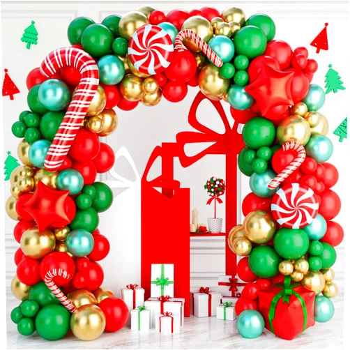 Chamrrille Christmas Balloon Garland Arch Kit 149PCS Red Green Gold Balloons Candy Balloons Gift Box Balloons for Christmas Party Decorations Supplies