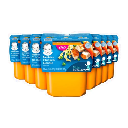 Gerber Baby Food 2nd Foods, Dinner, Chicken Noodle Puree, 4 Ounce Tubs, 2-Pack (Pack of 8)