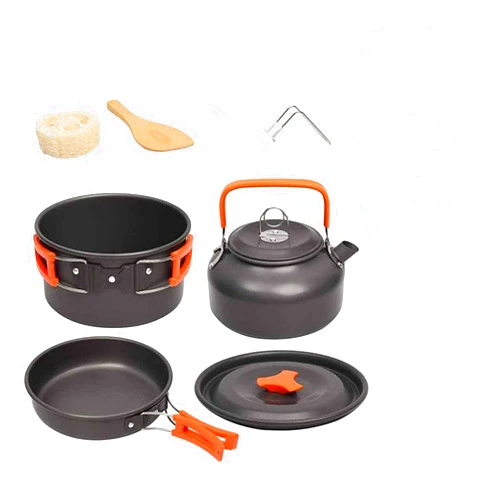 Yixuyh ZJHYXYH Camping Cookware Kit Outdoor Aluminum Cooking Set Water Kettle Pan Pot Travelling Hiking Picnic BBQ Tableware Equipment (Color : E)