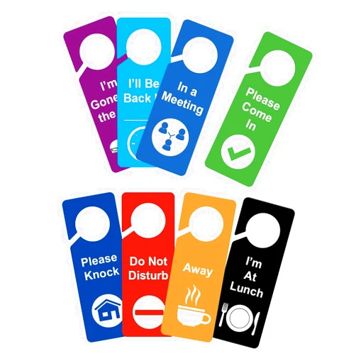 Poskornwel 8 PCS 3.5x9.5'' Door Hanger Tags Sign Office Work in a Meeting Do Not Disturb Away Lunch Double Side Hanger Tags Sign