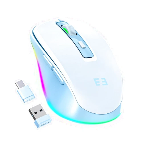 seenda Wireless Mouse, Type C Mouse with Jiggler - Light Up USB C Mouse, USB&Type C Receiver, Build-in Jiggler Mover Compatible with MacBook,iPad,Windows Tablet/Laptop/Computer, Blue