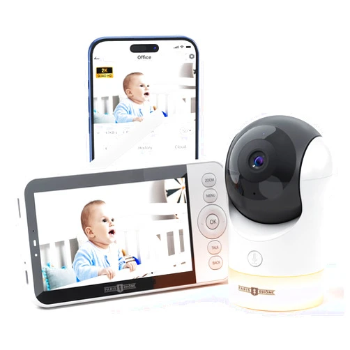 PARIS RHÔNE Video Baby Monitor, 2K UHD WiFi Camera, Night Vision, 5” Smart Baby Monitor with App Control, Motion and Cry Detection, AI Tracking, Three-Way Audio, RGB Night Light, Lullabies