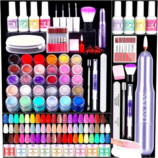 SAVILAND Dip Powder Nail Kit with Drill: Starter Set 30 Colors Summer Spring Keratin Dip Nails Powder with Dipping Powder Liquid Set Activator Base Top Coat Cuticle Oil for DIY Manicure Nail Art