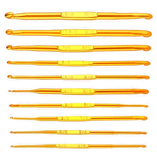 Molain 10 Pcs Double End Crochet Hooks, Golden Metal Crochet Hooks Weave Craft DIY Hand Made Crochet Needles Set Sweater Knitting Stitch Crochet Kit Sewing Accessory for Beginners Adults, 10 Sizes