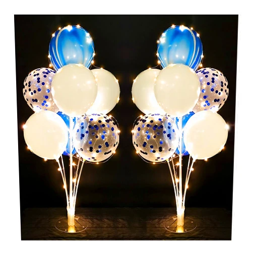 Cicicooie 2 Sets Balloon Stand Kit Blue with String Light Table Centerpiece Reusable Balloon Decorations for Party