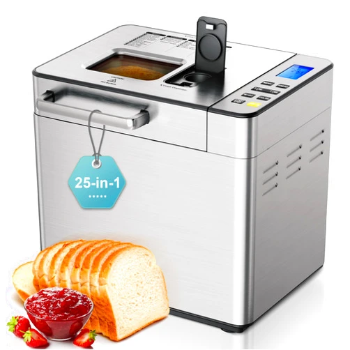 EUHOMY 25-in-1 Bread Maker Machine 2LB Breadmaker, Bread Machines with Nut Dispenser and Yeast Dispenser, 3 Loaf Sizes 3 Crust Colors, Dough Maker with Customized Options, Gluten-Free, Recipe, Gifts