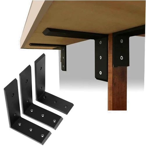 ECOTRIC 3Pcs Countertop Support Brackets 8 x 6 inches Corbel Lot L Shelf for Table Bench, Bar Tops, Cabinetry, Shelves and DIY 500 LBS Heavy Duty Black Steel L6 x H 8