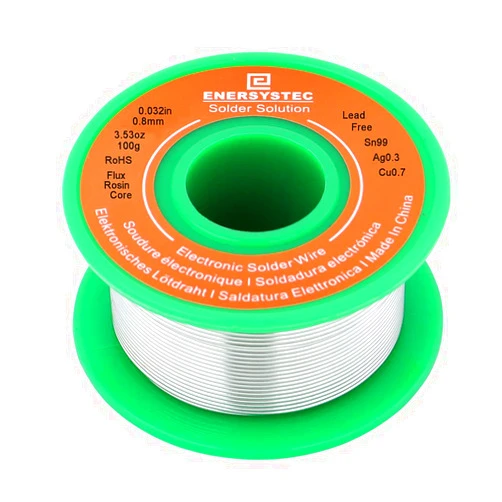 E ENERSYSTEC Lead-Free Solder Wire Thin 0.8mm 100g Electronics Soldering Rosin Flux Core Fine Gauge 0.032in Diameter Electrical Solder Unlead No Lead RoHS Sn99 Ag0.3 Cu0.7 Flow Well Soldering Wire