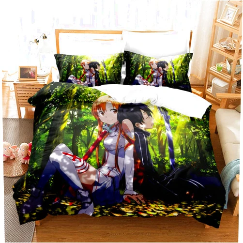 DAIRUINI Sword Art Online Bedding Sets Size Quilt Bed Cover Duvet Cover Pillow Case 3 Pieces Sets Adult Children,A-943,Queen:90