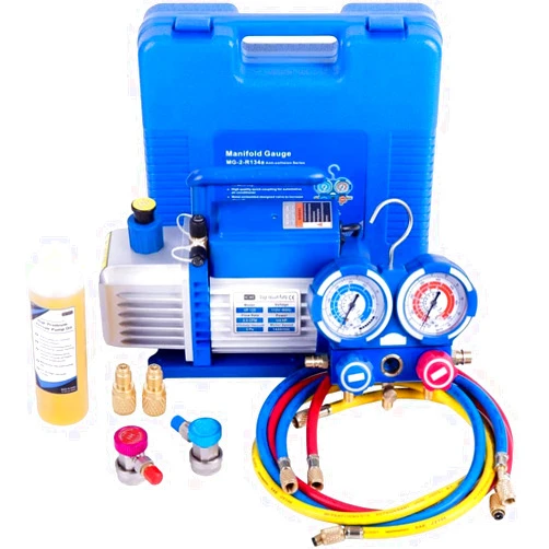 VIVOHOME 110V 1/4 HP 3.5 CFM Single Stage Rotary Vane Air Vacuum Pump and R134a AC Manifold Gauge Set Kit for HVAC Air Conditioning Refrigeration Recharging