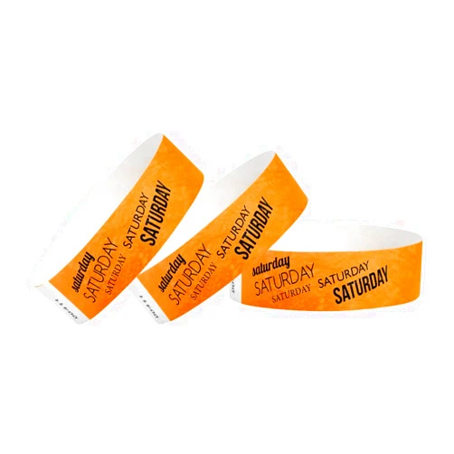 Wristco 500 WristCo Saturday Neon Orange Tyvek Wristbands for Events - ¾” x 10” - Waterproof Recyclable Comfortable Tear Resistant Paper Bracelets Wrist Bands for Concerts Festivals Admission Party