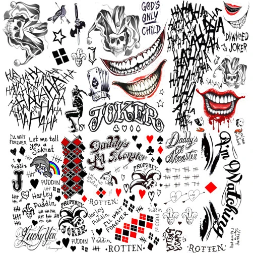 EGMBGM 6 Sheets Joker Temporary Tattoos For Men Women Girls Adults Halloween Makeup Kit, HQ Damaged Joker Tattoos Hand, Joker Face Tattoos Halloween Costume Prison Prisoner Gothic Inmate Tatoos