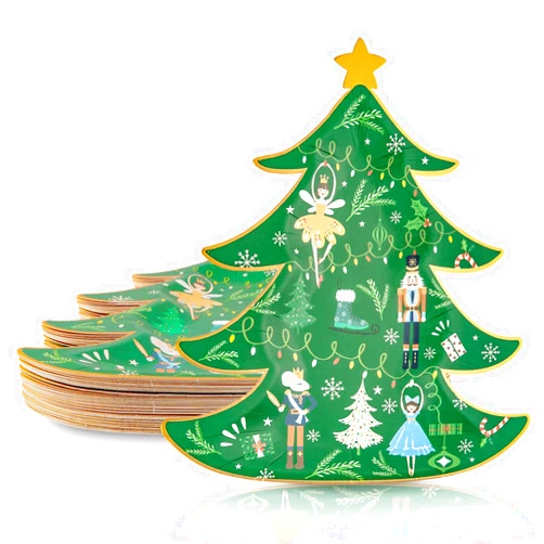 Whaline Christmas Paper Plates 40 Pieces Xmas Tree Shape Party Plates Gold Foil Nutcracker Theme Dinner Tableware Disposable Holiday Party Supplies for Christmas Home Kitchen Decoration