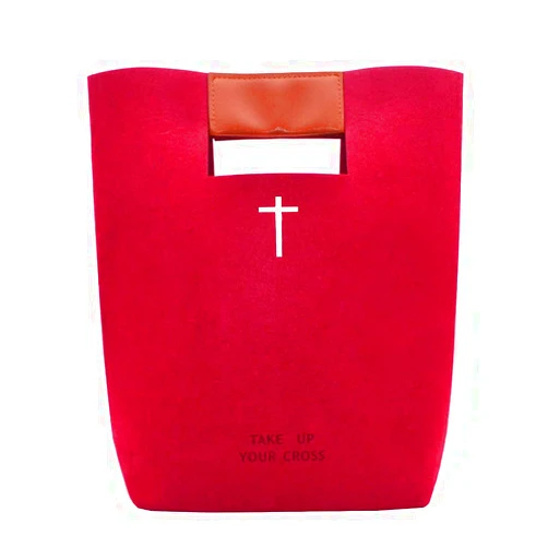 Aolaso Bible Bag, Felt Bible Tote, Bible Carrying Case, Church Bag, Carved Cross Bible Cover for Women Men Bible Study Case, Christian Gift