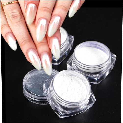 Furimuk 2 Boxes White Pearl Chrome Nail Powder, Mirror Effect Aurora Magic Pearlescent White Nail Powder Pigment, High Gloss Glitter Nail Art, Holographic Ice Aurora Dust Nail Powder for Manicure Decorations