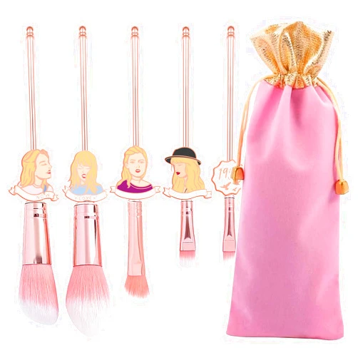 GONOSEED 5PCS Popular Siinger Tay lor Theme Makeup Brushes Set Cosmetic Kawaii Gifts for Women Eye Shadow Eyeliner Blending Pencil Lip Foundation Brushes with Excellent Gift Bag