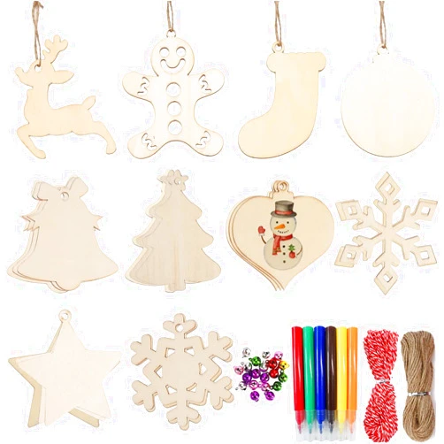 DIYASY Christmas Wood Ornaments for Crafts,60 Pcs DIY Unfinished Wood Cutouts Kit for Kids and Adults Christmas Trees Hanging Decoration
