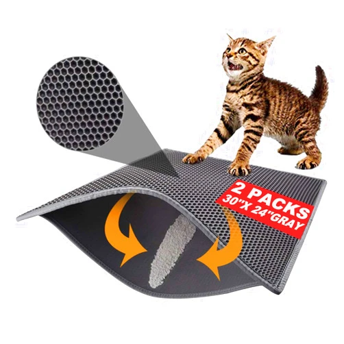 Pieviev 2 Packs Cat Litter Mat Double Layer Waterproof Urine Proof Trapping Mat (30''X24'', Gray)