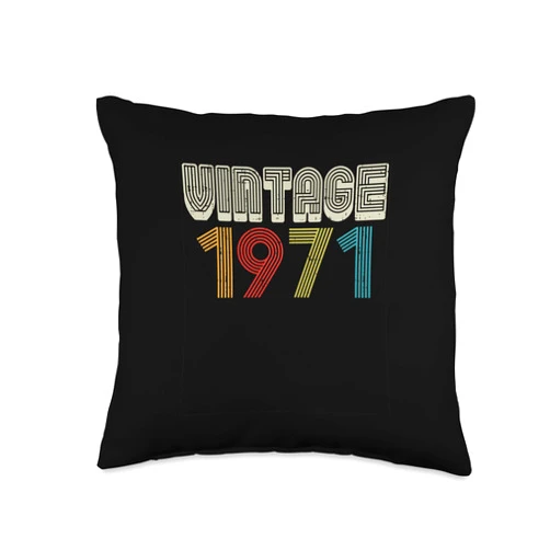BoredKoalas 50th Bday Pillows 1971 Birthday Gifts Vintage 1971 Retro 50 Years Old 50th Birthday Gift Men Women Throw Pillow, 16x16, Multicolor
