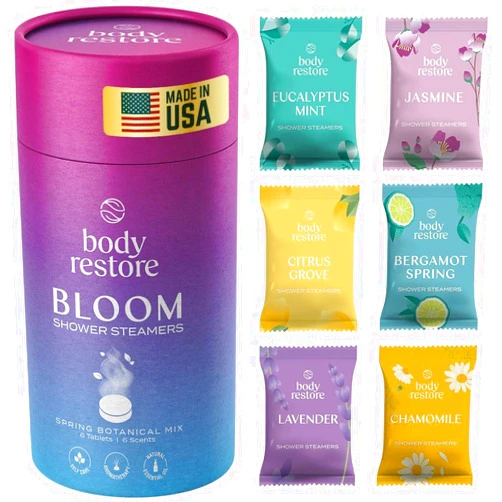 Body Restore Shower Steamers Aromatherapy 6 Pack - Relaxation Birthday Gifts for Women and Men, Travel Essentials, Stress Relief and Self Care - Bloom