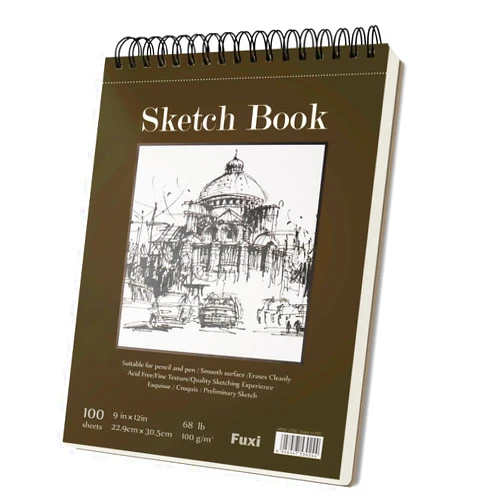 Fuxi 9 x 12 inches Sketch Book, Top Spiral Bound Sketch Pad, 1 Pack 100-Sheets (68lb/100gsm), Acid Free Art Sketchbook Artistic Drawing Painting Writing Paper for Kids Adults Beginners Artists