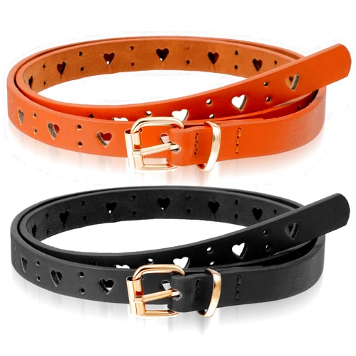 Teaaha 2 Pcs Kids Leather Girls Belt with Heart Buckle, Adjustable Elastic Belts for Boys and Girls, Stretch Belt for Jeans and Dresses