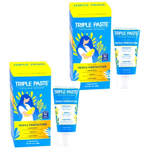 Triple Paste Diaper Rash Cream for Baby, 3 Oz (Pack of 2), Zinc Oxide Ointment Treats, Soothes & Prevents Diaper Rash, Pediatrician-Recommended & Hypoallergenic, Baby Essentials for Daily & Overnight