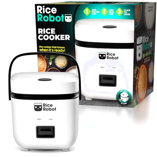 EMSON Rice Robot Personal Rice Cooker, PFAS-free, Nonstick. 1 Quart Capacity, with Stainless Steel Steamer Tray, Measuring Cups, Recipe Book with 60 Recipes, and Serving Spoon, As Seen On TV