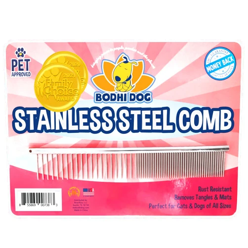 Bodhi Dog Stainless Steel Comb | Metal Comb for Dogs and Cat | Detangler Grooming Brush for Pets with Short and Long Hair | Removes Knots, Tangles, Matted Fur and Knotted Hair.