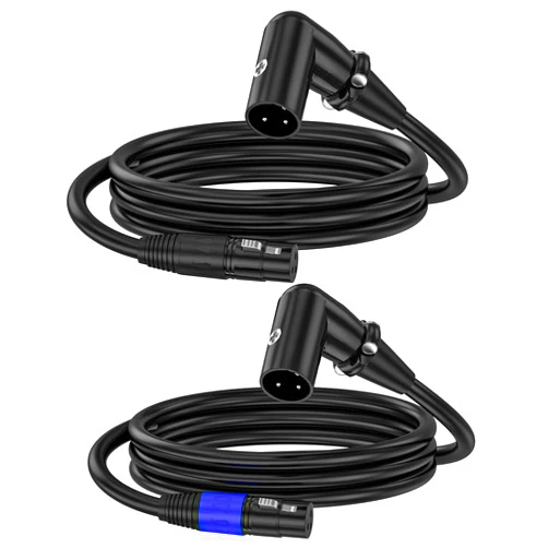ZTOXLR XLR Right-Angle Male to Straight Female Microphone Extension Cable, 90-Degree Male to Straight Female Balanced Cord 3-Pin to 3-Pin, -0.5ft 2Pack