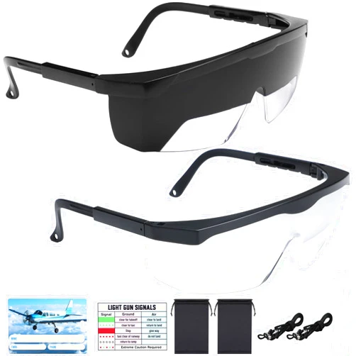 Saysurey 2 Set Aviation Flight Training Glasses Adjustable View Limiting Goggles Device, Tag Light Gun Signal(Clear, Black)