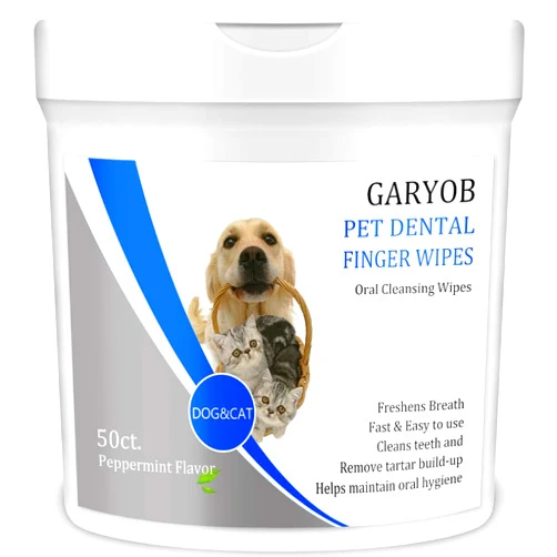 SOBAKEN GARYOB Pet Dental Fingers Wipes, Oral Cleansing Teeth Wipes Pads for Dogs and Cats - Optimize Oral Health, Freshen Breath- 50 Wipes.