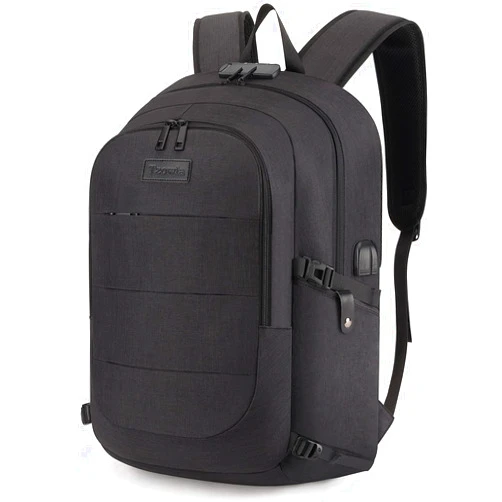 Tzowla Anti-Theft Water Resistant 17.3 Inch Laptop Backpack with USB Charging Port and Lock, Black