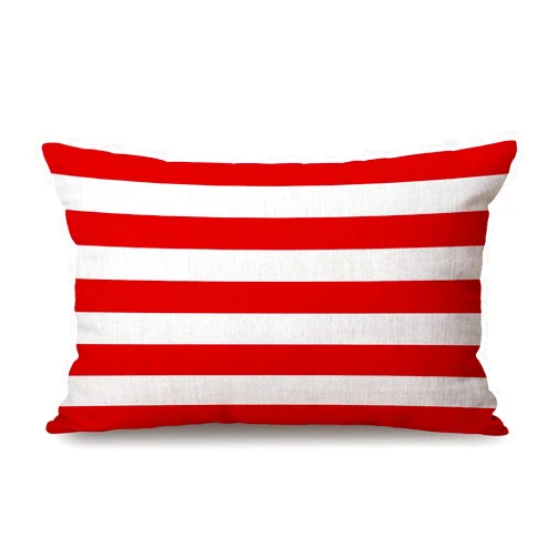Solekla Red Stripe Cotton Linen Throw Lumbar Waist Pillow Case Cushion Cover Home Office Decorative Rectangle 12 X 20 Inches