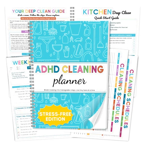 UltoPad ADHD Cleaning Planner for Adults - Blue Cover Edition. Undated Daily Weekly Monthly Quarterly Yearly Chore Tracker Checklist. Wipe-Clean PVC Spiral Notebook for Home Management & Family Routine Tasks