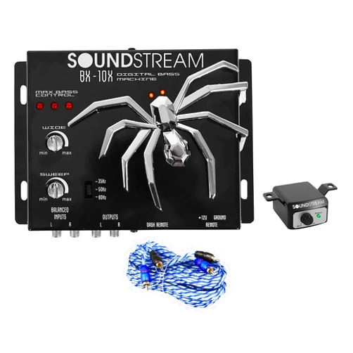 SOUNDSTREAM BX-10X Digital Bass Booster Reconstruction Sound ProcessorwithRemote Bundle with Rockville RTR172 17 Foot 2 Channel Twisted Pair RCA Cable Split Pin 100% Copper