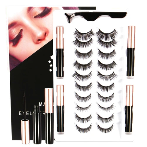 FEITA Magnetic Lashes with Applicator & Magnetic Eyeliner Kit - FEITA Reusable 3D 5D Magnetic Eyelashes Pack with 1 Tweezers & Upgraded 4 Tubes Magnetic Eyeliner, No Glue (15 Packs)