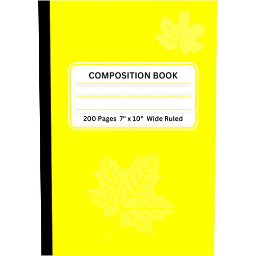 Alsta Studio Maple Leaf Composition Notebook, Hard Cover Notebook, 7 x 10 Inches, Wide Ruled, 100 Sheets, 200 Pages, Assorted Color option: Yellow
