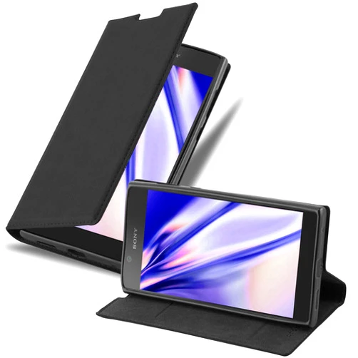 Cadorabo Book Case Compatible with Sony Xperia L1 in Night Black - with Magnetic Closure, Stand Function and Card Slot - Wallet Etui Cover Pouch PU Leather Flip