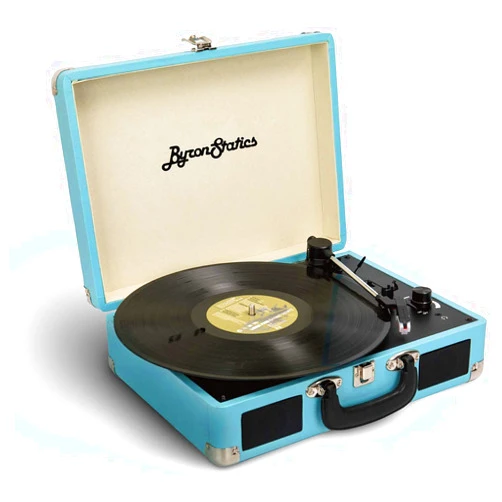 Byron Statics Vinyl Record Player 3 Speed Turntable Record Player with 2 Built in Stereo Speakers, Replacement Needle Supports RCA Line Out AUX in Headphone Jack Portable Vintage Suitcase Teal