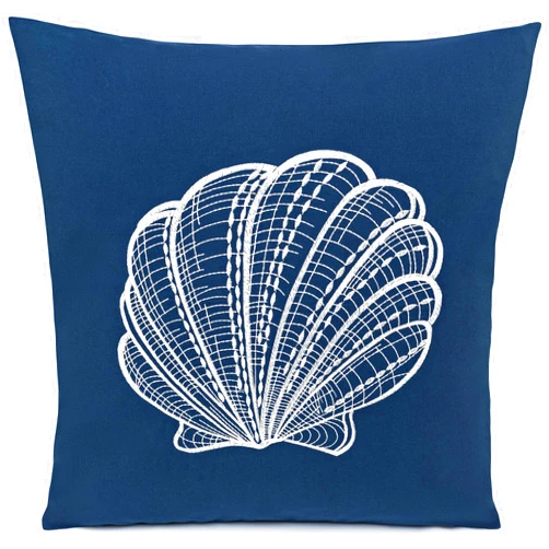 ZLXO NOVELTIES Beach Throw Pillow| Decorative Throw Pillows Cushion Cover |18 x 18 Inch Coastal Pillow Case Cover | Decorative Beach Pillow Cover with Embroidery (Navy Blue Shell)