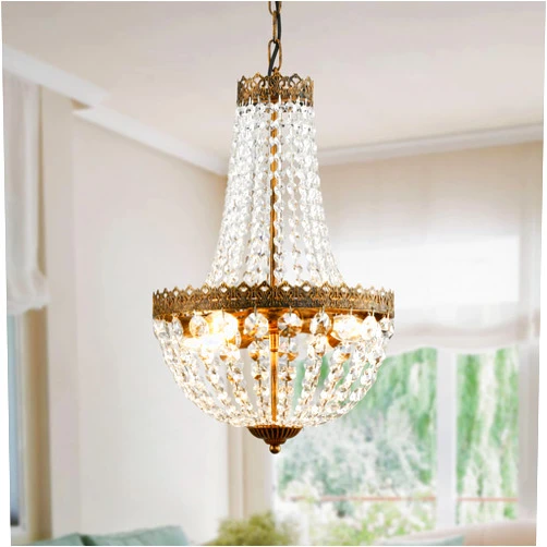 KAIQI 4 Lights French Empire Mini Crystal Chandelier Farmhouse Pendant Lighting, Bronze Finish Ceiling Light Fixture for Dining Room Bedroom Foyer Living Room, W12.6 x H19.7