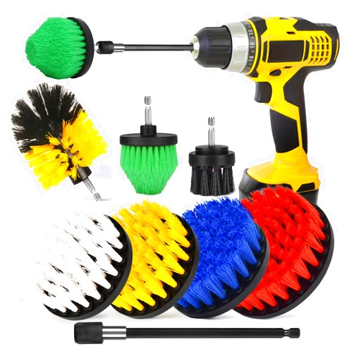 Tialero Drill Brush Attachment Set, 7Pcs 1/4in Power Scrubber Brush + Extend Long Attachment,Multi-Purpose Brush Drill Attachment, Power Cleaning Scrub Brush for Bathroom, Tub, Tile, Corner