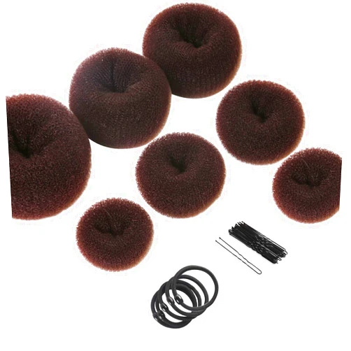 Teenitor Donut Hair Bun Maker Set - 7 Rings (1 Extra-Large, 2 Large, 2 Medium, 2 Small), 5 Elastic Bands, 20 Hair Pins, Dark Brown