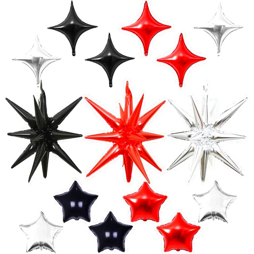 Froova Star Balloons, 22in Red Black and Silver Star Balloons Foil 10in 4-Pointed & Pentagram Balloon for Graduation New Year Wedding Birthday Party Decorations
