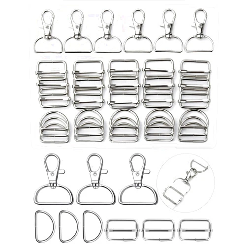 FIVEIZERO 90Pcs Swivel Snap Hooks Kit, D Rings for Purse and Slide Buckles, Swivel Hook, Purse Hardware for Bag Making, Swivel Clasp, Lanyard Clips, Keychain Clasps for Keychain Crafts (25mm)